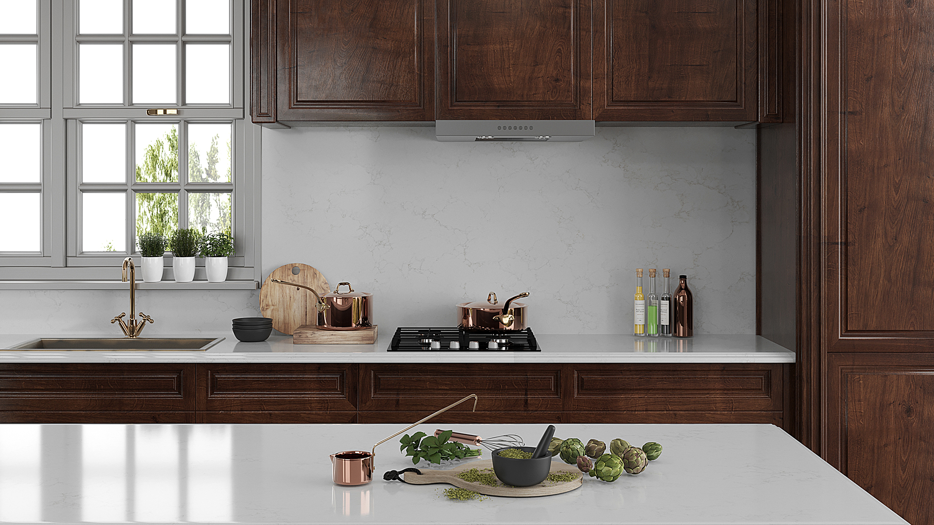 Vicostone BQ8400 Aspen quartz kitchen countertops